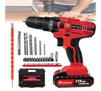 Cordless Drills Driver Screwdriver Set 29 Piece Accessory Kit, Red 21V Electric Drill w/10mm Keyless Chuck, Drill Drivers with 1.5AH Li-ion Battery, 45 Nm Screwdriver Bit Set, 25+1 Torque Combi Drill