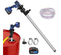 Cordless Drum Pump, Electric Fuel Transfer Pump, Battery Powered with Adjustable Speed, Stainless Steel Tube, 150L/min Suction, 4m Hose