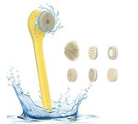 Cordless Electric Body Brush Back Scrubber Type-C Rechargeable IPX7 Shower with 3 Gears 6-in-1 Heads Long Handle for Cleansing Exfoliating Bathing