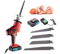 Cordless Electric Bone Saw - 300W Reciprocating Saw with 4 Alloy Blades, LED Light, Rechargeable Battery, Handheld Cutting Tool for Bone, Meat, Frozen Food, Wood, PVC