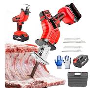 Cordless Electric Bone Saw - Rechargeable Reciprocating Saw with 4 Blades, LED Light for Cutting Meat, Wood, Metal and PVC - Portable Butcher Saw Machine