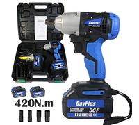 Cordless Electric Brushless Impact Wrench with Two Batteries 6.0Ah Lithium-Ion 18V 1/2inch Drive 420Nm Variable Speed Power Tool for Car Tyre Scaffolding Lug Nut Removal Wheel Brace