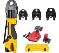 Cordless Electric Copper Pipe Crimper Tool with Hydraulic System, 3 Jaws, LED Light, 2 Batteries - Ideal for Piping Projects
