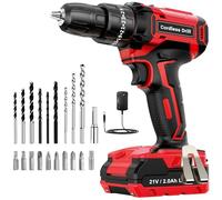 Cordless Electric Drill 21V, 2000mAh Battery, 42N.m Max, 25+3 Torque Cordless Drill Driver, 20pcs Bits, LED Light for Home and Garden DIY Project