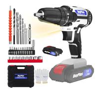 Cordless Electric Drill Driver Kit, 21V With 1500 mAh Battery, 2 Variable Speeds, 25+1 Torque Rating, 45N.m Max, LED Light, 29 Accessories for Home and DIY