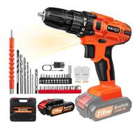 Cordless Electric Drill, Two Speed Drill Driver, 45N.m Screwdriver, 25+1 Torque Adjustment, 10mm Metal Drill Chuck, 29 Accessories, LED Light,Orange