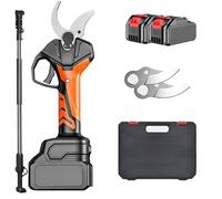 Cordless Electric Garden Secateurs - Handheld Pruner with Extension Pole, 2 Batteries & Power Display for Pruning Trees, Shrubs, and Garden Maintenance
