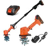 Cordless Electric Garden Tiller, 21V Mini Cultivator with 4 Rows of Tines & 1.3M Extension Poles for Vegetable Fields and Greenhouses