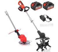 Cordless Electric Garden Tiller and Grass Strimmer, 1300 RPM with 30cm Tilling Width and 22cm Working Depth for Efficient Soil Cultivation and Lawn Trimming