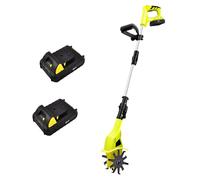 Cordless Electric Garden Tiller Cultivator, 20V Power, Includes 2 Batteries and Fast Charger, 10CM Tilling Width, 20CM Depth, Adjustable Height