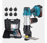 Cordless Electric Hydraulic Hole Punch - Heavy Duty with 2 Batteries, 150mm Throat Depth, One-Button Start, Includes 6 Molds for Fast Punching Metal