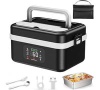 Cordless Electric Lunch Box 1L, 16000mAh Portable Food Warmer with Tableware, Insulated Bag, Timed Heating, Adjustable Temperature for Work and School