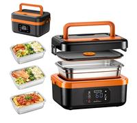 Cordless Electric Lunch Box,1L Battery Powered Heated Lunch Box for Adult,Rechargeable Self Heating Food Warmer with Tableware and Insulated Bag for Office Travel Outdoor Camp Picnic (Orange)