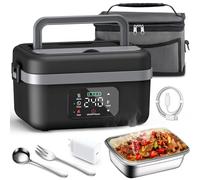 Cordless Electric Lunch Box, 1L Rechargeable Heated Lunch Box with Fork Spoon Carry Bag, Waterless Heating, Stainless Steel Self-Heating Food Warmer for Indoor Outdoor Work Office black