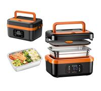 Cordless Electric Lunch Box, 1L Self Heating Lunch Box Battery Powered with Storage Bag and Spoon Fork, Rechargeable Rapid Heating Portable Bento Box for Office Travel Outdoor Camp Picnic (Black)