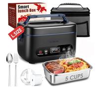 Cordless Electric Lunch Box for Adults, 100W Rechargeable Auto Heated Lunch Box 5-Sided Heating 1.2L Heating Lunchbox Smart Timer Leak-Proof Portable Food Warmer for Office Worksite Car Travel