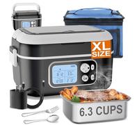 Cordless Electric Lunch Box for Adults, 24000mAh Rechargeable Heated Lunch Box Battery Powered with Automatic Heating, 1.5L Portable Self-Heating Food Warmer for Office, Car & Outdoor Use, Black