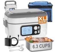 Cordless Electric Lunch Box for Adults, 24000mAh Rechargeable Heated Lunch Box Battery Powered with Automatic Heating, 1.5L Portable Self-Heating Food Warmer for Office, Car & Outdoor Use, White