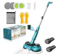 Cordless Electric Mop,Dual Spin Floor Cleaning Mop with 2 x 2000mAh Batteries,Water Sprayer/LED Headlight/ Smart Display/, 400 RPM Handheld Floor Polisher with 300 ML Water Tank for Multi Floors