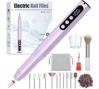 Cordless Electric Nail Drill - 13 in 1 Nail File Kit 35000RPM, Professional Nail Drill Machine with LED Display, Dust Cover & 5 Speeds, Rechargeable Manicure Pedicure for Acrylic, Gel Removal (Purple)