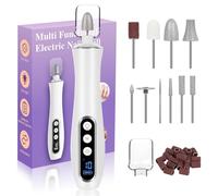 Cordless Electric Nail Drill Machine, 10 Speeds Electric Nail File with 360° Led Light and LCD Display, 2000mah Professional Nail Files Electric Nail Drill for Acrylic and Gel Nails, Thick Toe Nails