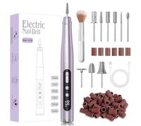 Cordless Electric Nail Drill - Rechargeable 35000 RPM Professional Manicure Pedicure Kit with LCD Display, 9 in 1 Nail File Set, 5 Adjustable Speeds for Acrylic & Gel Nails, Home Use & Salon-Purple