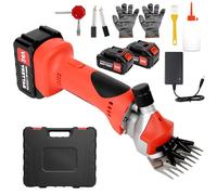 Cordless Electric Professional Sheep Shears, 500W Motor, 2800 RPM, 9-Tooth Blade Sheep Clippers with 2 PCS Rechargeable Lithium Battery, Red Heavy Duty Animal Grooming Clippers for Sheep Goats