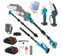 Cordless Electric Pruning Shears, 6 inch Mini Cordless Chainsaw with 2 x 4.0Ah Batteries, Cordless Scissors Pruners with Extension Pole, Handheld Chain Saw Trimmer for High Low Tree Branch Cutting