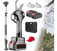 Cordless Electric Pruning Shears with Telescopic Pole, Garden Secateur, with 2.1m Pole, Adjustable Angle, 2 Battery Working 10-12 Hours, for Hedge, Bush, Orchard