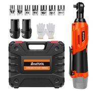 Cordless Electric Ratchet Wrench Kit, 0-2300 RPM 3/8 Inch Power Ratchet Wrench with Variable Speed Trigger 2X 1.5Ah Li-Ion Batteries, 7 Sockets - Orange