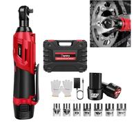Cordless Electric Ratchet Wrench Kit, 0-2300 RPM 3/8 Inch Power Ratchet Wrench with Variable Speed Trigger 2X 1.5Ah Li-Ion Batteries, 7 Sockets, Fast Charge -Red