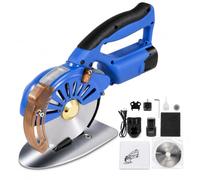 Cordless Electric Rotary Fabric Cutter with Adjustable Speed, 4 cm Blade and 2 x 16.8 V 2500 mAh Batteries, Blue