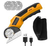 Cordless Electric Scissors 3.6V Cardboard Cutter with 3 Blades & Safety Lock for Cardboard Package Leather Carpet Plastic Box Cutting(Yellow)