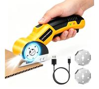 Cordless Electric Scissors, 4V Rechargeable Cardboard Cutter & Box Cutter with 2 Self-Sharpening Titanium Blades, 40-Min Runtime, LED Battery Display & Safety Lock, Rotary Cutter for Cardboard, Fabric