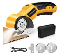 Cordless Electric Scissors - Rechargeable Cardboard & Fabric Cutter with Safety Lock, LED Light & Replacement Blade for Leather, Carpet, Cardboard & Plastic (Yellow)