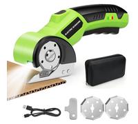 Cordless Electric Scissors - Rechargeable Cardboard & Fabric Cutter with Safety Lock, LED Light & Replacement Blade for Leather, Carpet, Cardboard & Plastic (Green)