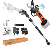 Cordless Electric Secateurs 40MM with Pole, Kebtek Professional Pruning Shears Battery Powered 21V Brushless Motor 2Pack 2AH Rechargeable Lithium Battery-LCD Display Screen (KT940 Pruner+Pole Set)