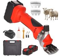 Cordless Electric Sheep Shears, 550W 6-Speed Wool Clippers with 2 Batteries, 9/13-Tooth Stainless Steel Blades, Professional Shearing Tool for Sheep, Goats and Livestock red 13-Teeth
