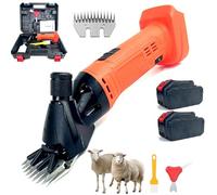Cordless Electric Sheep Shears, 550W 6-Speed Wool Clippers with 2 Batteries, 9/13-Tooth Stainless Steel Blades, Professional Shearing Tool for Sheep, Goats and Livestock Orange 9-Teeth