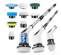 Cordless Electric Spin Scrubber, 9-in-1 Power Cleaning Brush with 9 Replaceable Heads, 100 Min Runtime, IPX7 Waterproof, Extendable Long Handle up to 1.3m for Bathroom Kitchen Tile Floor Car