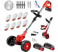 Cordless Electric Weed Wacker, 24V 2600mAh Lawn Mower with 3 Blades, 90° Pivoting Head, Foldable Grass Trimmer, Edger, Brush Cutter Tool for Yard Work