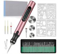 Cordless Engraving Pen, 3-Speed Electric Engraving Tool Kit, Engrave 50+ Surfaces, with 30 Small Drill bits, 7 Grinding Accessories and 5 Engraving Templates, USB Charging for Soft Wood Resin Jewelry
