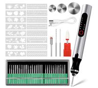 Cordless Engraving Pen, 3-Speed Electric Engraving Tool Kit, Engrave 50+ Surfaces, with 30 Small Drill bits, 5 Grinding Accessories and 16 Engraving Templates, USB Charging for Soft Wood Resin Stone J
