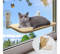 Cordless Foldable Cat Window Perch Hammock with 4 Suction Cups Large Indoor Bed Seat Wall Mount Metal Frame Soft Cover for Cats Sunbathing Relaxing Resting