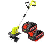 Cordless Garden Rotavator Cultivator with Steel Blades - Electric Tiller for Vegetable Garden, Working Width, Depth - Batteries Included