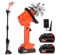 Cordless Garden Rotavator, Electric Handheld Tiller Cultivator with 1.3m Extension Rod, 4 Rows of Tines, 4 in Tilling Width and Depth, Dual Safety Switch, 2PCS 1.5Ah Batteries