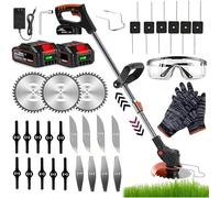 Cordless Garden Strimmer, 24V Metal Blade Electric Grass Trimmer, Height Adjustable for Clearing Weeds and Trees, Includes 5 Blade Types