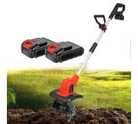 Cordless Garden Tiller, Electric Tiller with 4 Steel Blades, 2 x 2000 mAh Battery-Powered Tillers, Working Width 23 cm and Working Depth 16 cm, for the