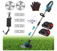 Cordless Grass Strimmer, 21V 9inch Garden Strimmer with 2 Batteries,Adjustable Length Telescopic Rod Battery Trimmer, Handheld Grass Cutter Electric