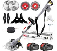 Cordless Grass Trimmer, Cordless Strimmer with 5 Types of Blades and 2 x 4.0Ah Battery, 21V Strimmer, Cutting width 25cm, for Lawn Garden Pruning
